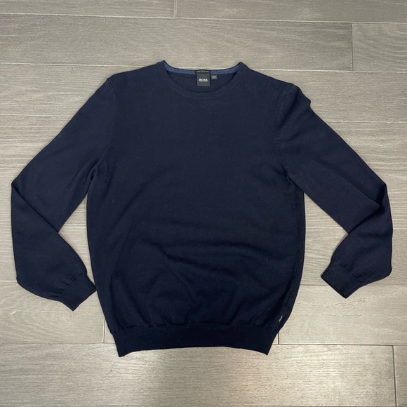 Hugo Boss Men’s Botto Crewneck Virgin Wool Pullover Sweater Navy Blue Italian L - Picture 2 of 12